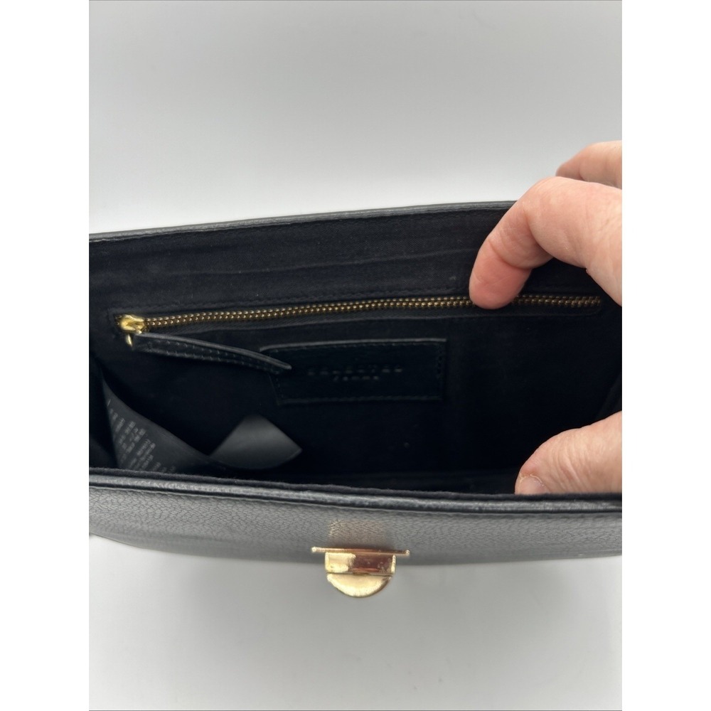 Black Faux Leather Crossbody Bag Gold Tone Turn Lock Flap Shoulder Bag Women - Picture 9 of 14